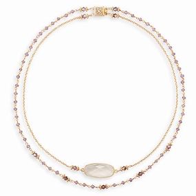 Office Wear Tanzanite, Citrine and Quartz Two Strand Necklace Gold on Sterling Silver