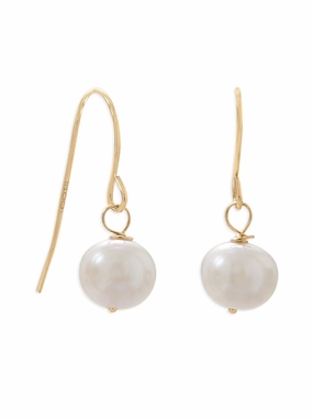 Dangling 14k Yellow Gold Cultured Freshwater Pearl Earrings Classic Element Modernist Adornment