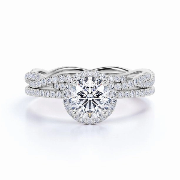 Carbon Neutral 2 Carat Round Cut Moissanite Infinity Wedding Set