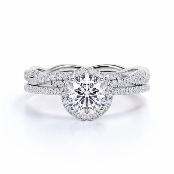 Romantic Accent Superior Jewelry 2 Carat Round Cut Moissanite Infinity Wedding Set