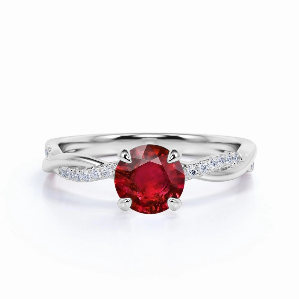 Wonderful Embellishment Minimal Geometry Infinity 1.10 ct Round Lab-Created Ruby Engagement Ring