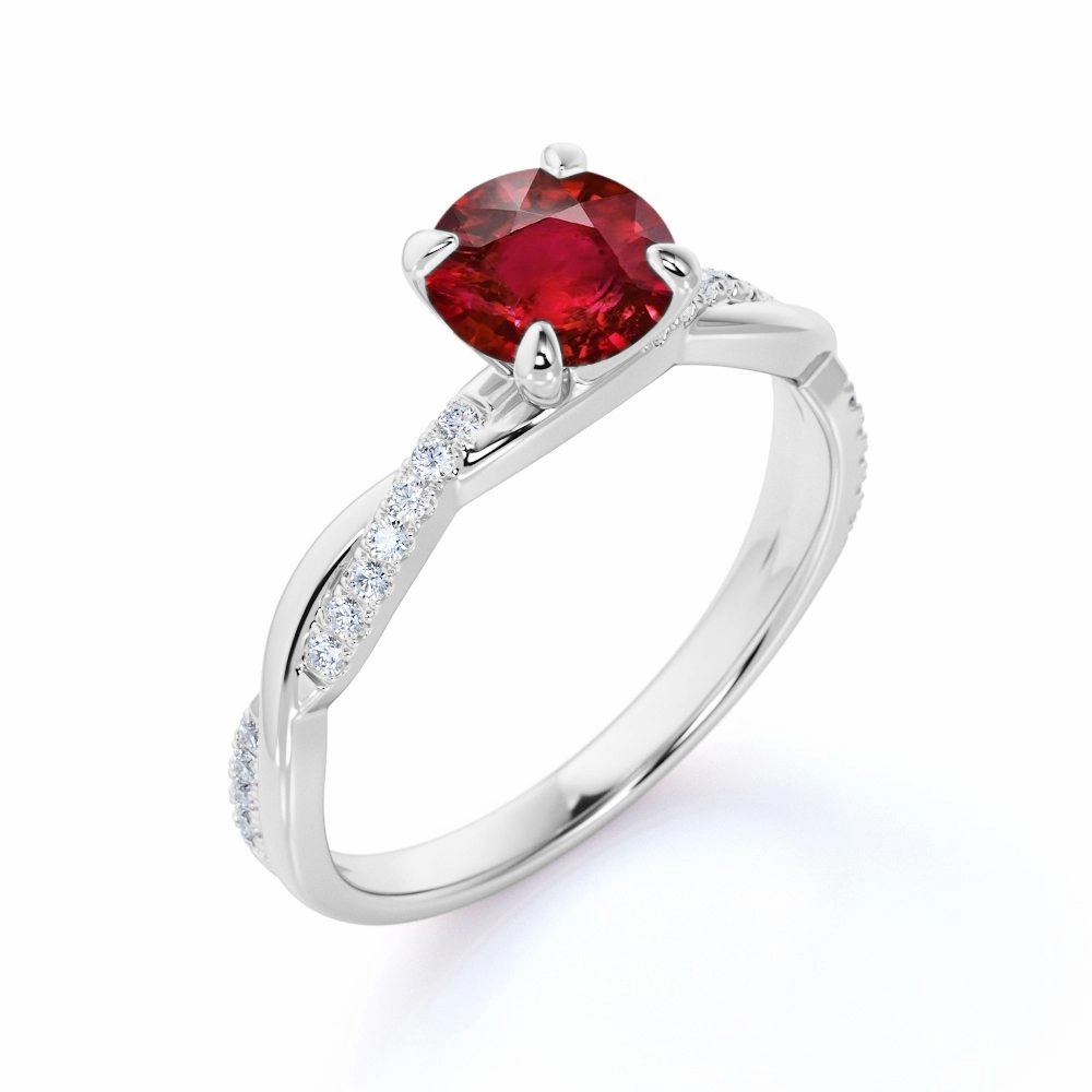 Infinity 1.10 ct Round Lab-Created Ruby Engagement Ring Machine made