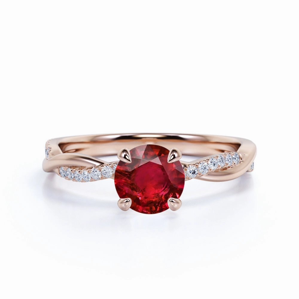 Bold Ornament Infinity 1.10 ct Round Lab-Created Ruby Engagement Ring