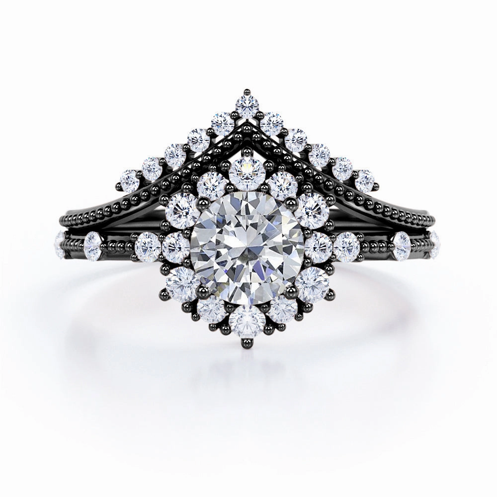 Vintage 0.8 Carat Round Moissanite Beaded Bridal Set Fine Craftsmanship Sturdy Gift