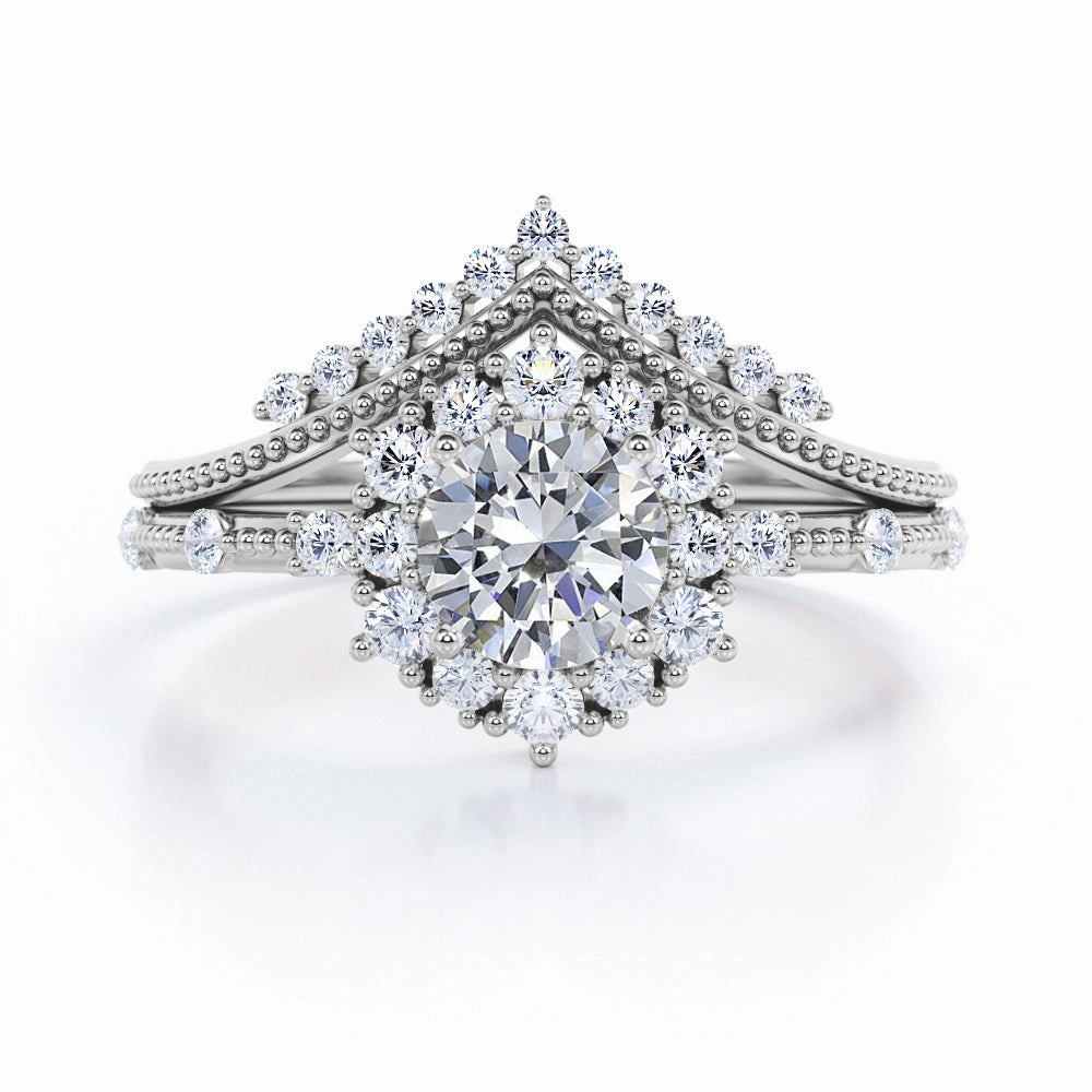 Minimalist Jewelry Sentimental Gift Vintage 0.8 Carat Round Moissanite Beaded Bridal Set