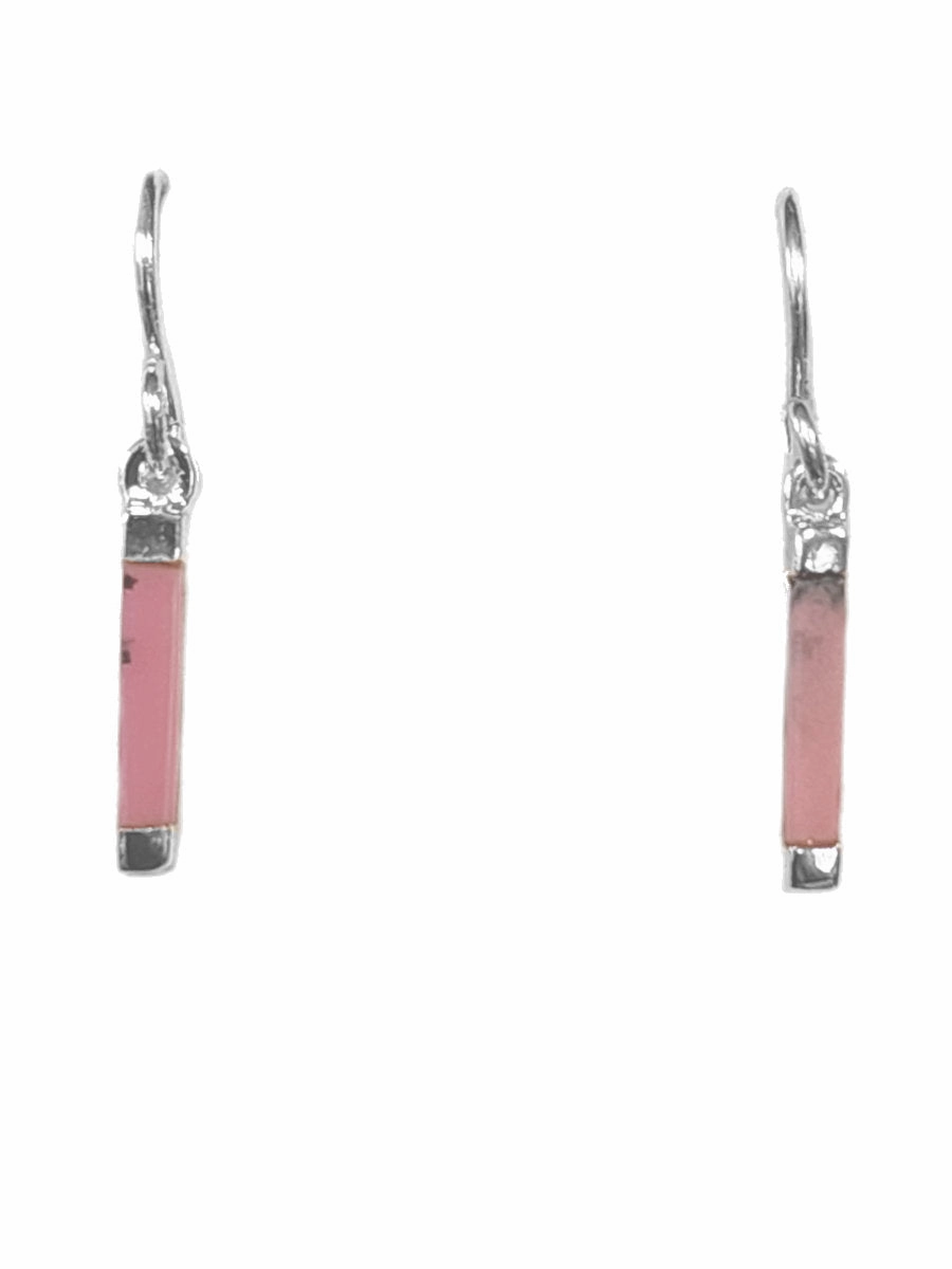 Pink Rhodonite Thin Drop Earrings Sterling Silver Handsome Jewelry