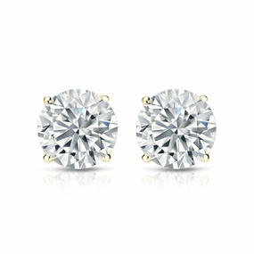 Attractive Decor 1 Carat Round Shaped CVD Lab Grown Diamond Solitaire Stud Earrings - 4 Prong - In 18K White Gold Plating Over Silver