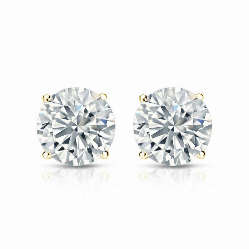 Attractive Decor 1 Carat Round Shaped CVD Lab Grown Diamond Solitaire Stud Earrings - 4 Prong - In 18K White Gold Plating Over Silver