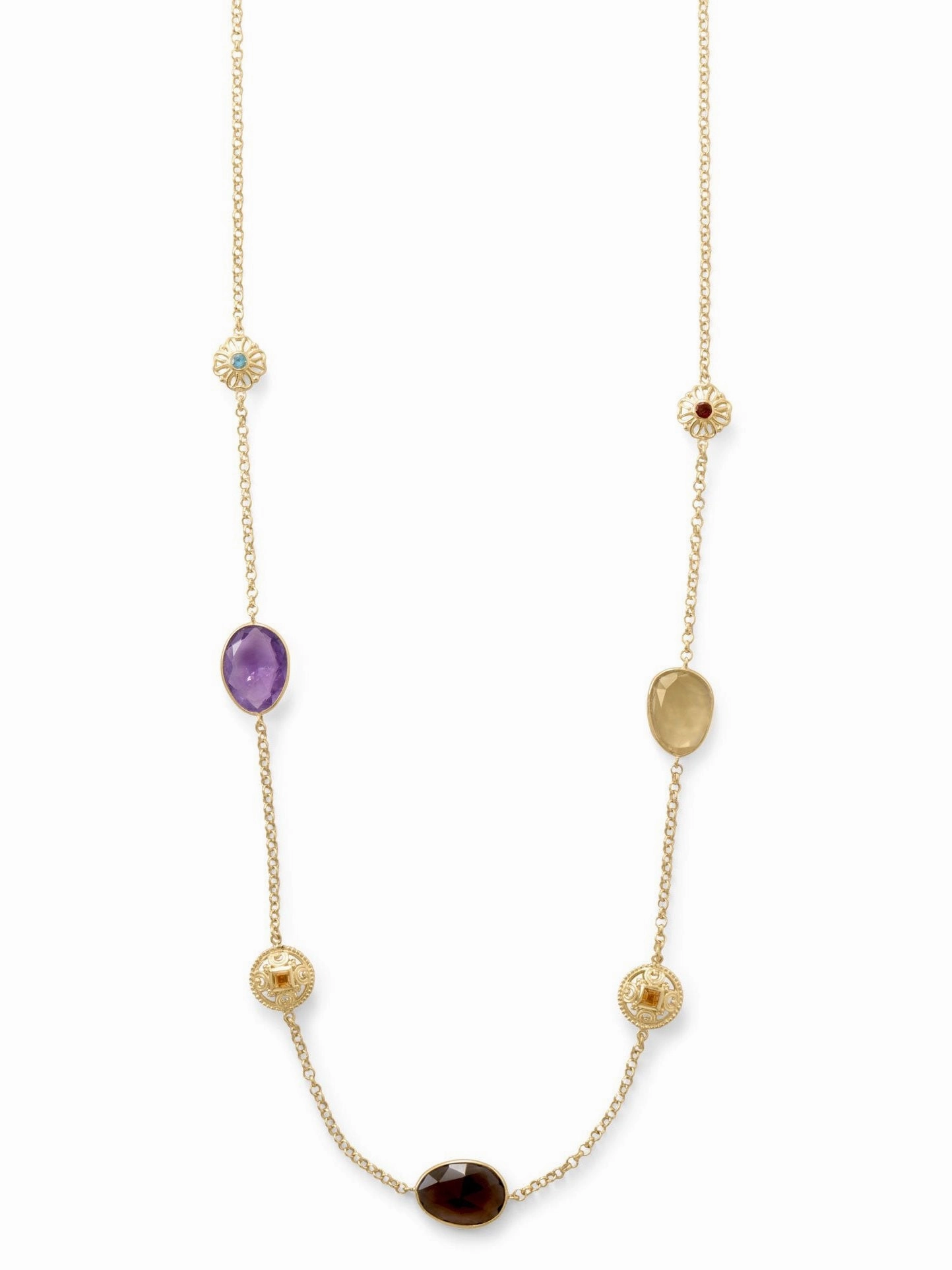 Group Piece Gold-plated Amethyst Smoky, Lemon Quartz Citrine Blue Topaz Garnet Necklace