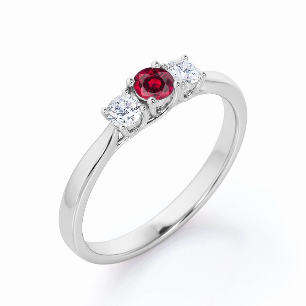 Delicate Handling Trilogy 0.70 ct Round Lab-Created Ruby Engagement Ring