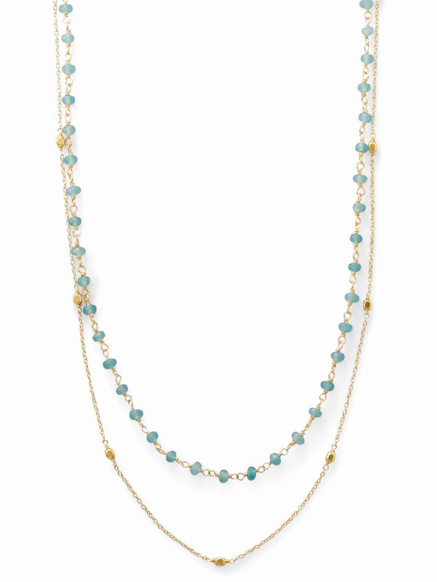 Knotted Piece Business Meeting Double Strand Necklace with Apatite and Satellite Bead Stations Gold-plated