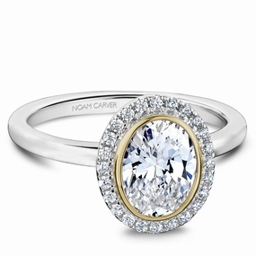 Noam Carver Bezel Diamond Engagement Ring Setting in White and Yellow Gold Vibrant Accent Exquisite Sparkle