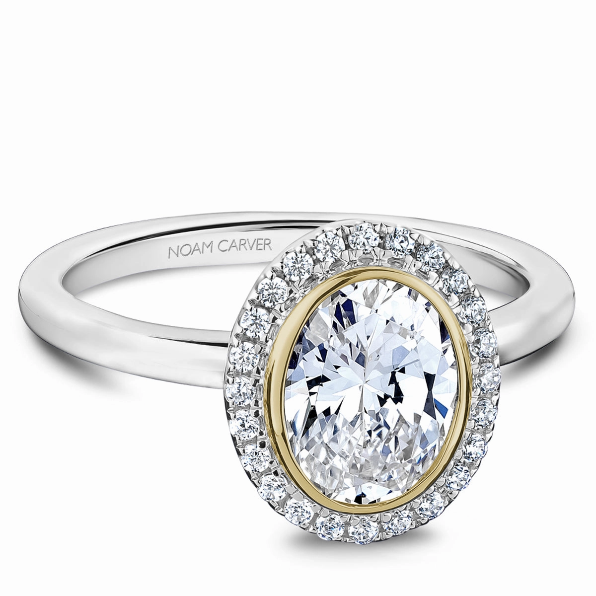 Noam Carver Bezel Diamond Engagement Ring Setting in White and Yellow Gold Vibrant Accent Exquisite Sparkle