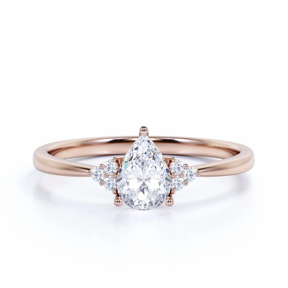 7 Stone Design 0.35 ct TDW Almond Cut Diamond and Tapered Shank Engagement Ring in Rose Gold Bold Bauble