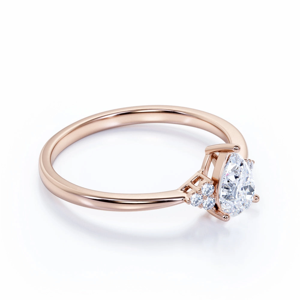 HighEnd Item Smooth Touch 7 Stone Design 0.35 ct TDW Almond Cut Diamond and Tapered Shank Engagement Ring in Rose Gold