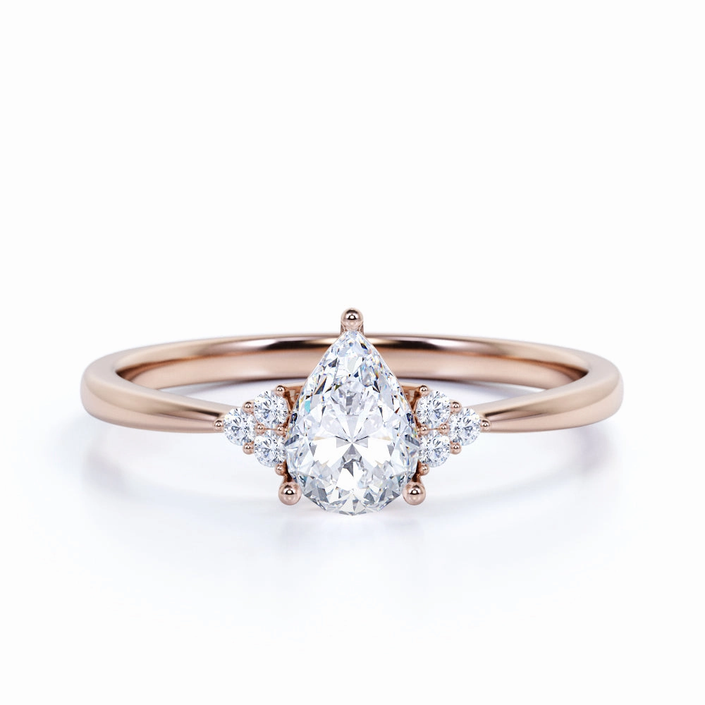 7 Stone Design 0.35 ct TDW Almond Cut Diamond and Tapered Shank Engagement Ring in Rose Gold Fantastic Accessory