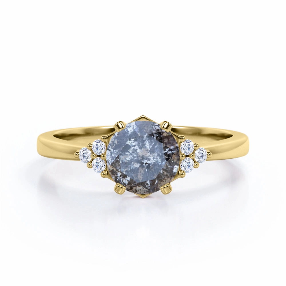 Personal Work Petite Touch Seven Stone 0.60 Ct Round Salt and Pepper Diamond Engagement Ring