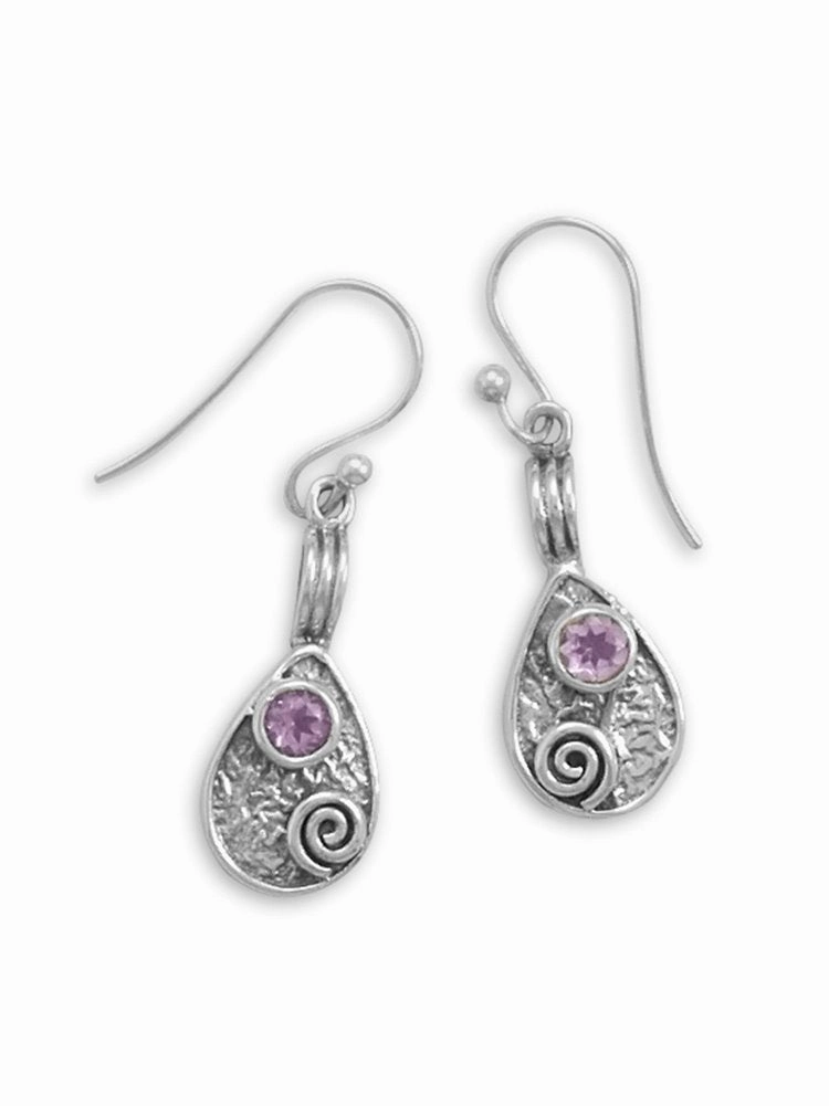 Secure Appearance Big Jewelry Amethyst Accent Sterling Silver Tear Drop Spiral Coil Design Earrings