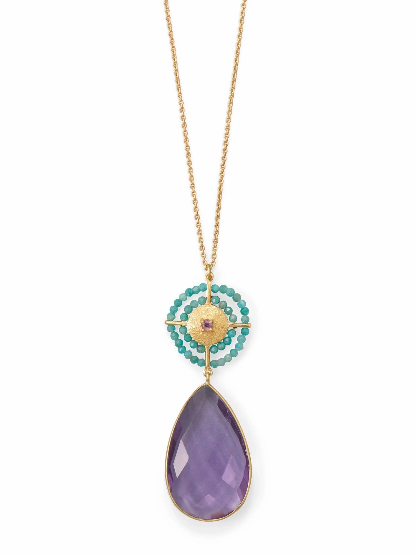 Amethyst Amazonite Turquoise Necklace Gold-plated Silver Sun Design Father??s Accent