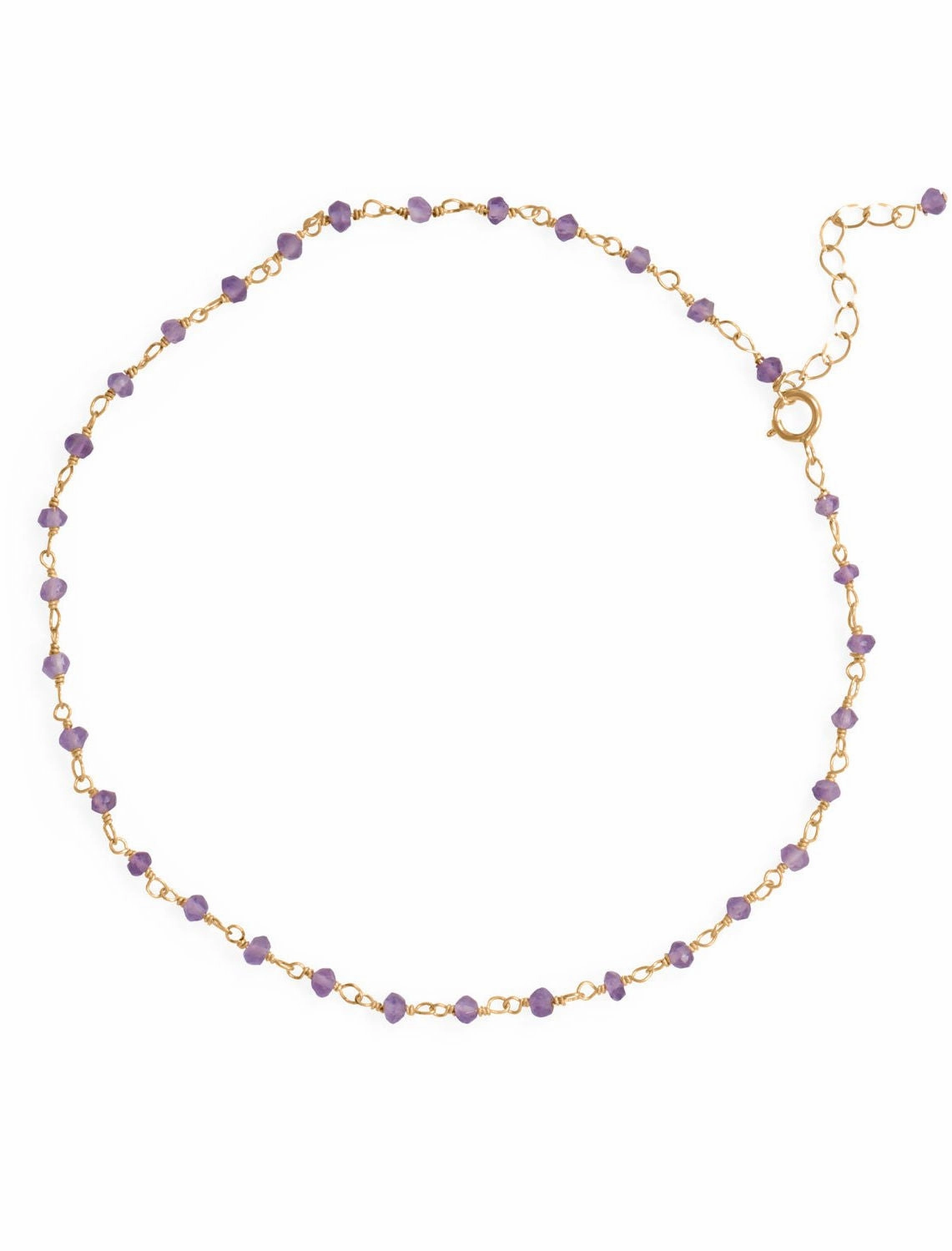 Regular Find Historical Anecdote Amethyst Bead Anklet Gold-Plated Sterling Silver Adjustable Length