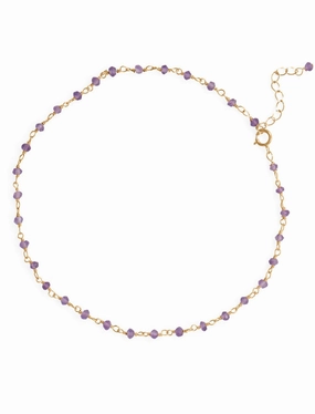 Regular Find Historical Anecdote Amethyst Bead Anklet Gold-Plated Sterling Silver Adjustable Length