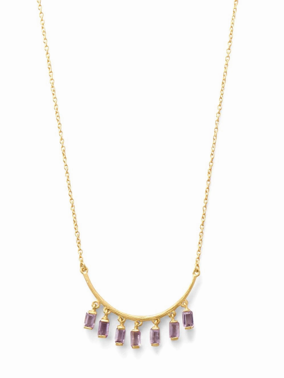 Amethyst Drops Curved Bar Necklace Gold-plated Sterling Silver Perfect Design