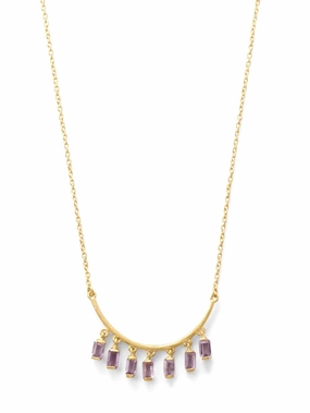 Amethyst Drops Curved Bar Necklace Gold-plated Sterling Silver Perfect Design