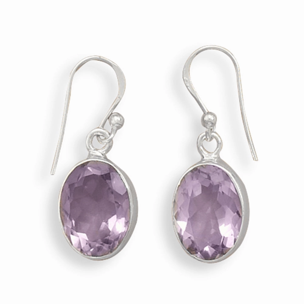 Amethyst Earrings Oval Faceted Sterling Silver Dangle Earrings Futuristic Jewelry Classic Must-Have