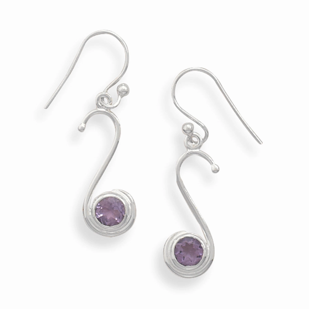 Amethyst Earrings Round with S shaped Sterling Silver Pretty Design Daytime Accessory