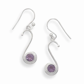 Amethyst Earrings Round with S shaped Sterling Silver Pretty Design Daytime Accessory