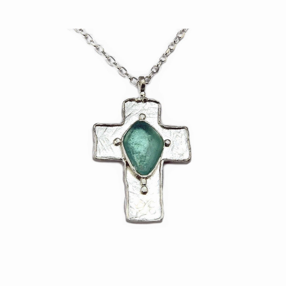 Ancient Roman Glass Cross Necklace Sterling Silver with 18-inch Chain Diverse Accent For Daughter