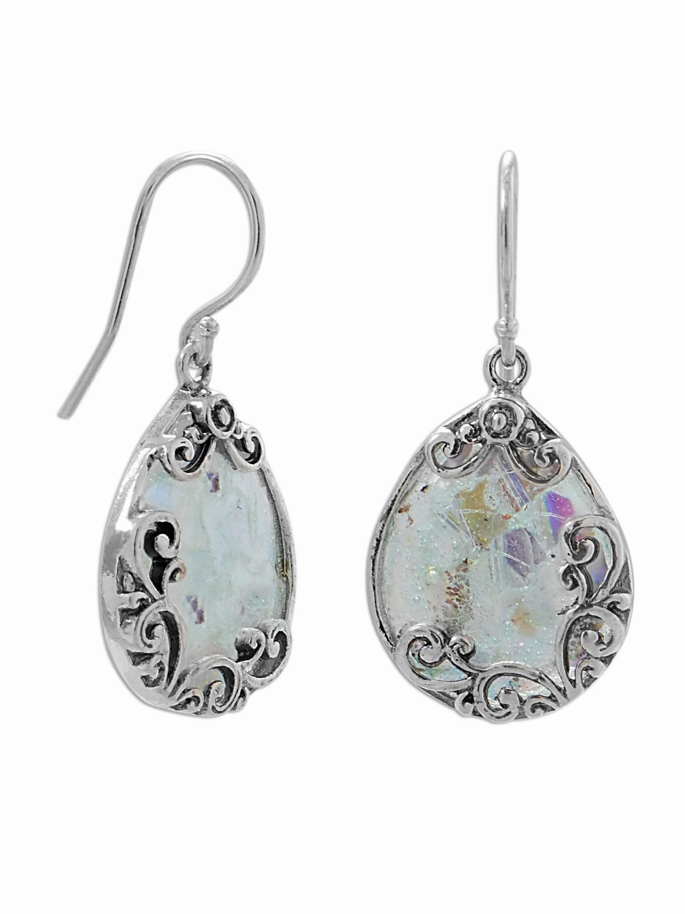 Industrial Jewelry Ancient Roman Glass Earrings Filigree Design Handcrafted Sterling Silver