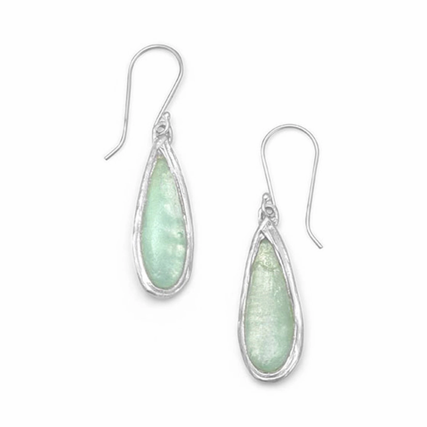 Simple Must-Have Ancient Roman Glass Earrings Raindrop Shape Sterling Silver