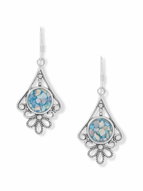 Unique Piece Secure Finish Ancient Roman Glass Earrings Sterling Silver with Flower Design