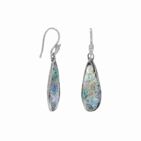 Ancient Roman Glass Earrings Teardrop Shape Sterling Silver Comfortable Element Glittery Trinket