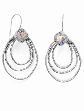 Delicate Decor Ancient Roman Glass Earrings Triple Hoop Drop Wire Handcrafted Sterling Silver