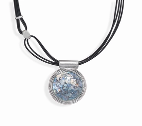 Ancient Roman Glass Leather Necklace Sterling Silver Made in Israel Classic Present casual event