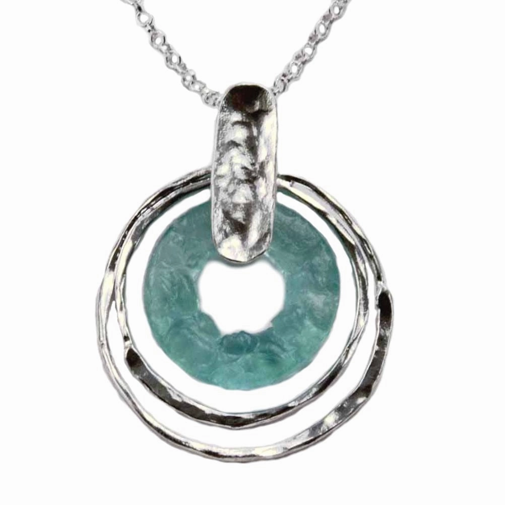 Summer Essential Ancient Roman Glass Necklace with Doughnut Circle Design Sterling Silver