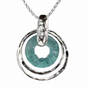 Summer Essential Ancient Roman Glass Necklace with Doughnut Circle Design Sterling Silver