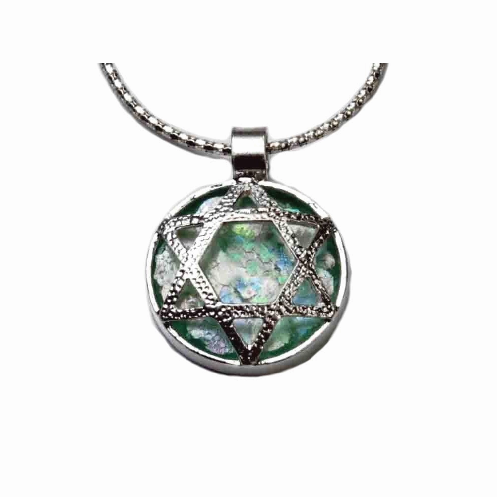 Ancient Roman Glass Necklace with Star of David Sterling Silver with Snake Chain Timeless Mood