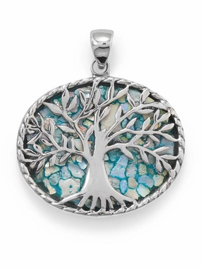 Ancient Roman Glass Tree of Life Pendant Necklace Sterling Silver, Pendant Only City Accent Fashion Kid