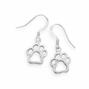 Beach Embellishment Animal Paw Print Earrings Cut Out Design Cat Dog Sterling Silver