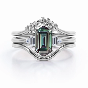 Gentle Form Floral 1.15 Ct Hexagon Lab Alexandrite Bridal Set