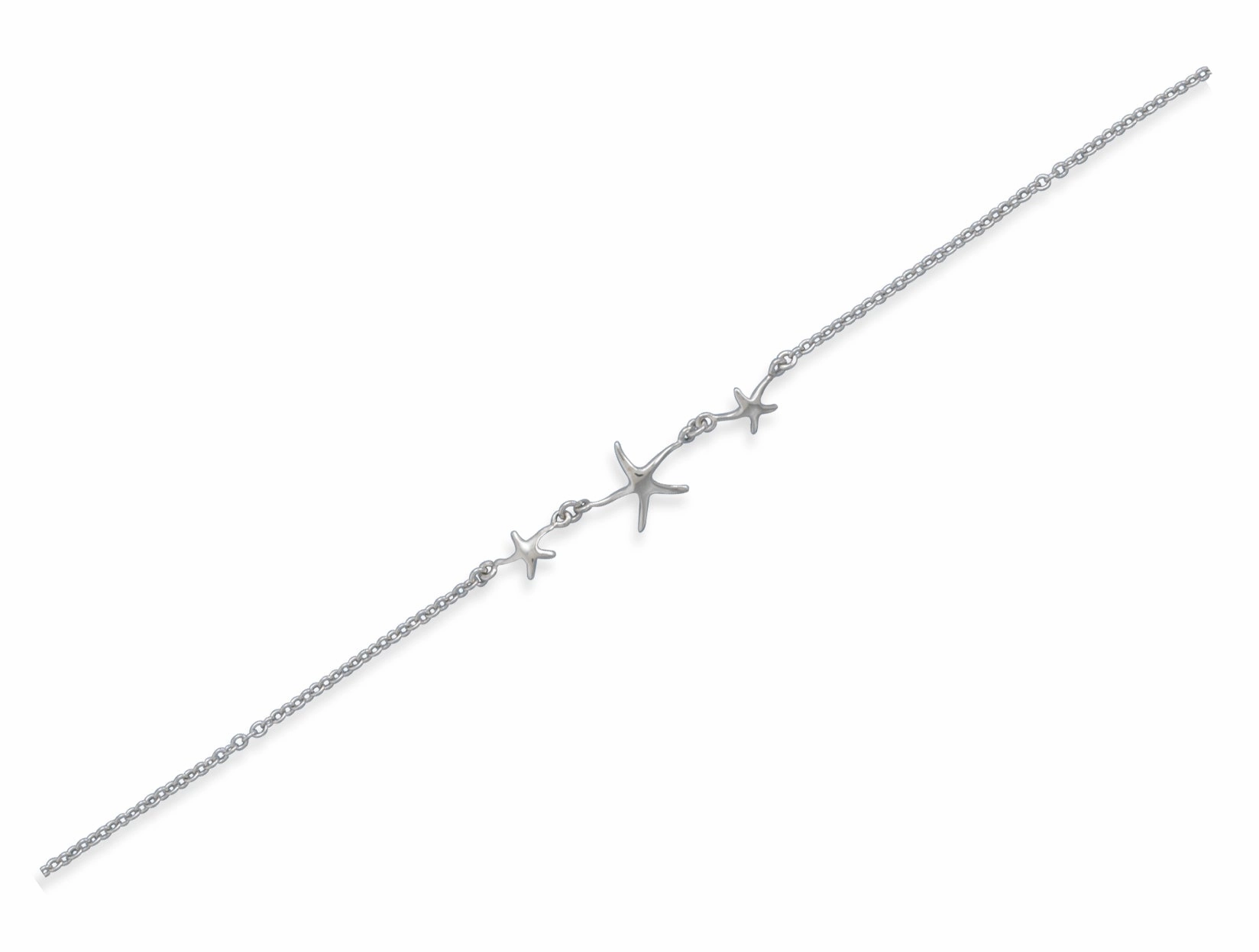 Perpetual Vision Fresh Out Anklet Three Starfish Rhodium over Sterling Silver Adjustable Length Non-tarnish