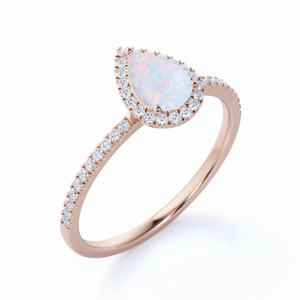1 Ct Pear Cut Lab Created Opal Halo Engagement Ring Sparkling Art