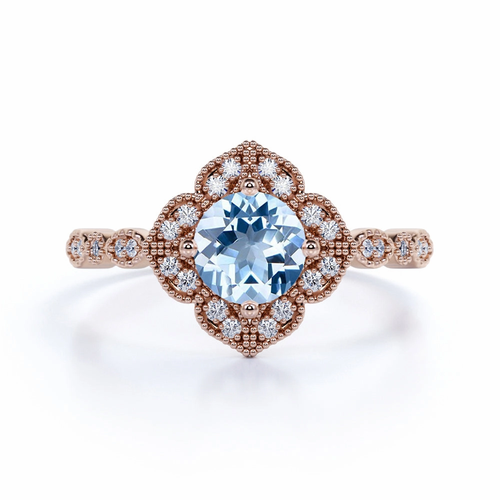 Low-Cost Product Antique 1.50 ct Round Aquamarine Migrain Engagement Ring