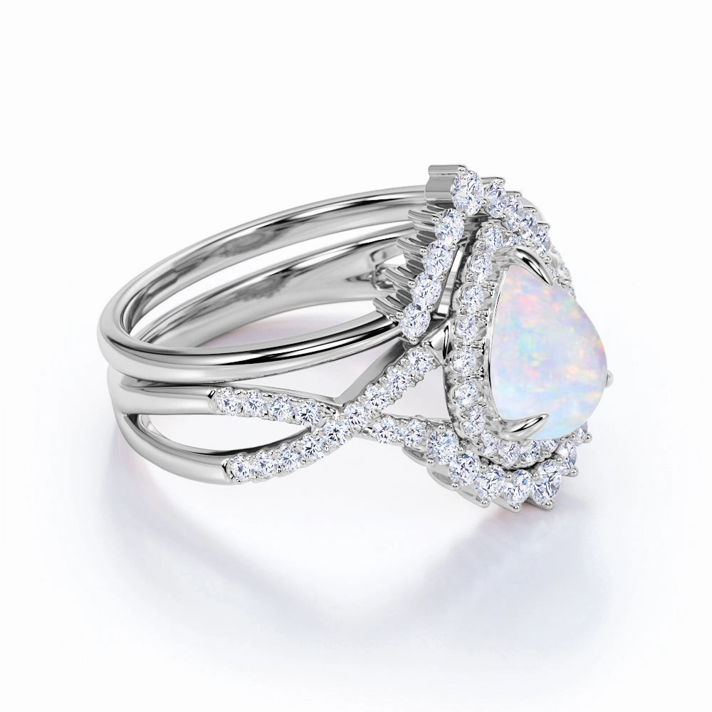 Antique 1.75 Ct Pear Cut Lab Created Opal Bridal Set Timeless Look Contemporary Touch