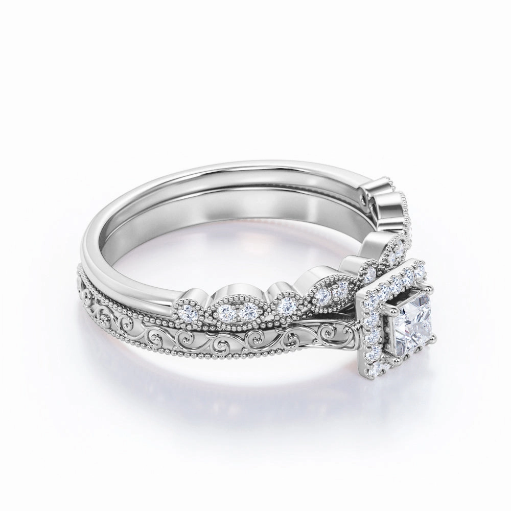 Contemporary Trend Daily Simplicity Antique 1 Ct Princess Cut Diamond Bridal Set