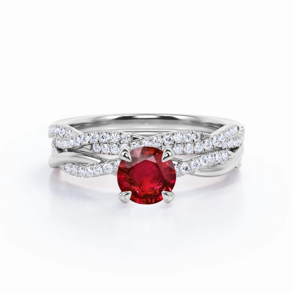 Summer Style Classic Ornament Antique Infinity 1.30 ct Round Lab-Created Ruby Bridal Set