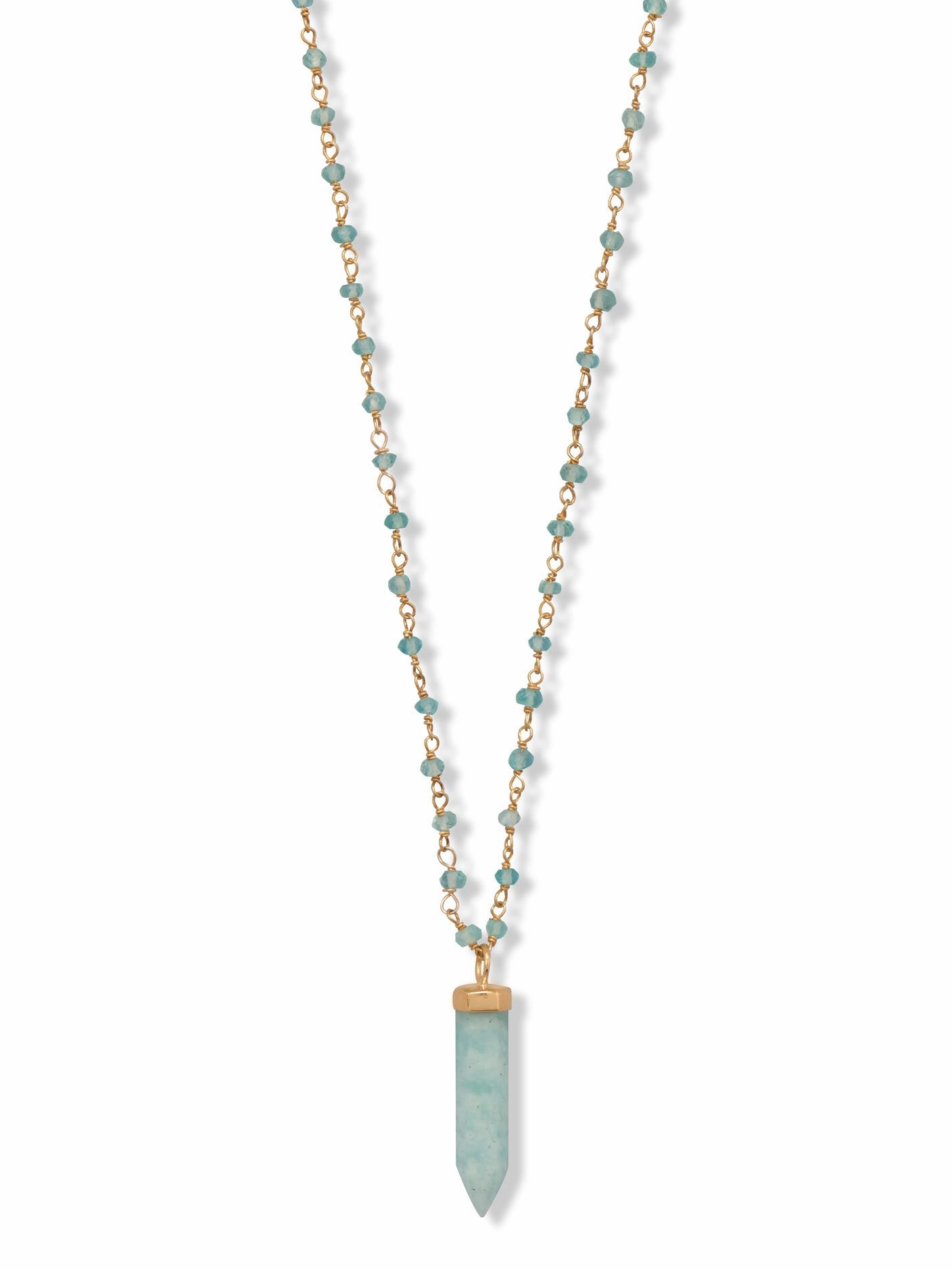 Apatite Bead and Amazonite Spike Pendant Necklace 40-inch Length Budget-Friendly Ornament